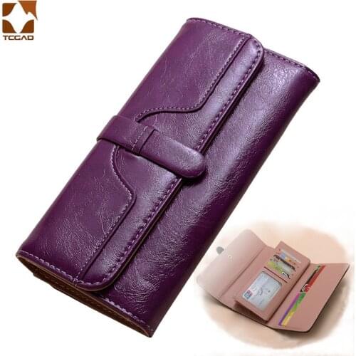 Womens Wallet Made Of Leather Wax Oil Skin Wallets Female Long Purses Vintage Drawstring Pocket Ladies Wallet Clutch 2021 New
