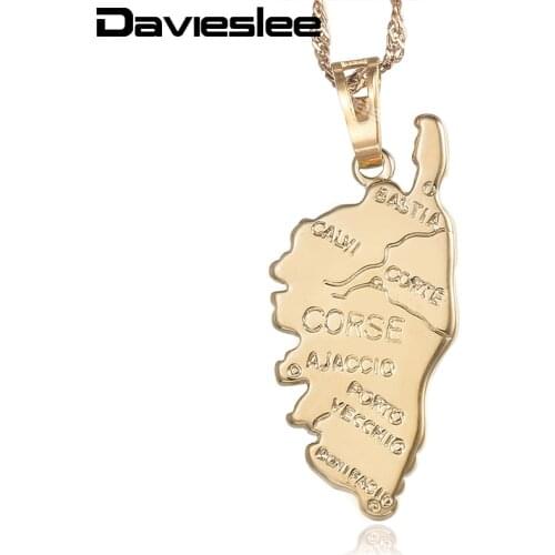 Davieslee Corse Corsica Map Pendants Necklaces For Women Champagne Gold French Shaped Womens Pendant Jewelry 2018 Gifts LGP322