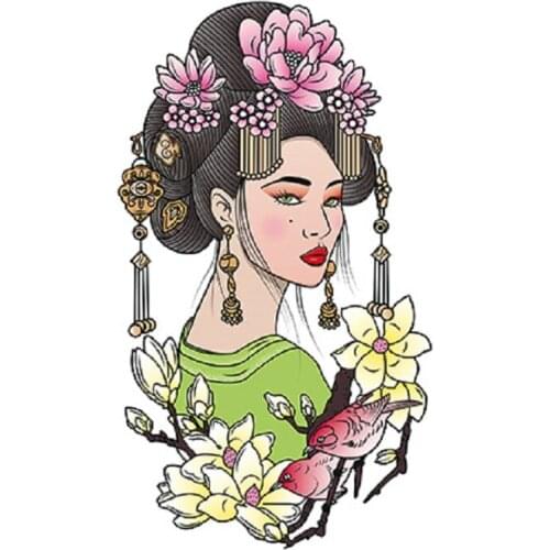 190MM×120MM Japanese style geisha dance woman character black flower arm calf waterproof print tattoo sticker