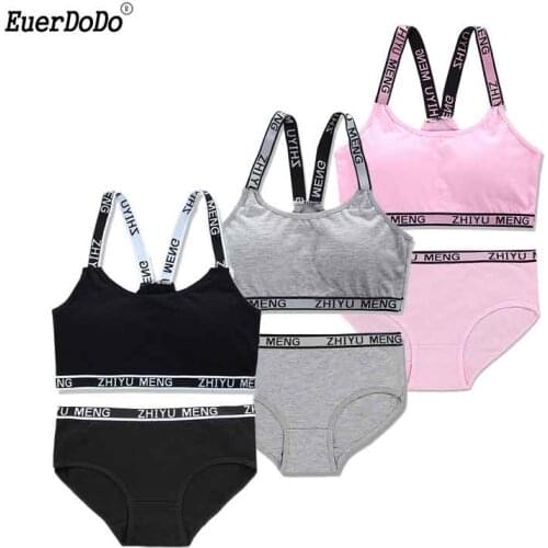 Young Girls Bra And Panties Sets Teenage Girl Underwear Children Sports Bar Lingerie For Kids Cotton Baby Training Bra 8-18years