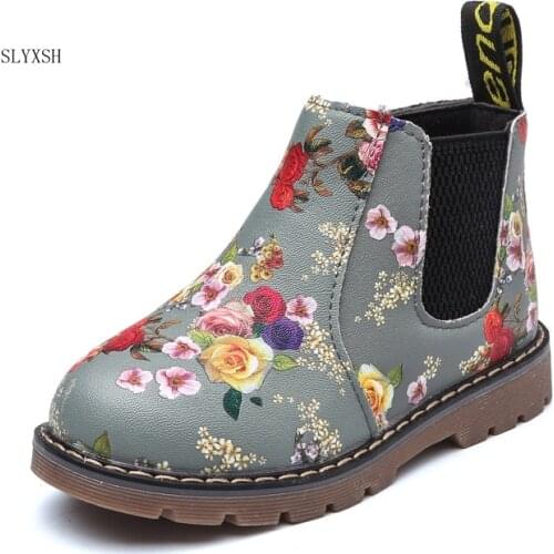 Kids Ankle Boots Girls Boys Floral Flower Print Chelsea Boots Girls Autumn Boots Children Winter Shoes size 21-36