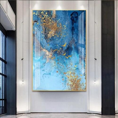 Modern Abstract Blue Gold Marble Texture Canvas Painting Wall Art Poster and Print Pictures for Living Room Interior Home Decor