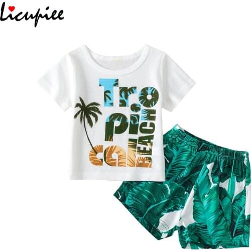 0-24 Months Baby Boys T-shirt and Shorts Set Fresh Letter Short-sleeved Tops and Coconut Tree Print Short Pants