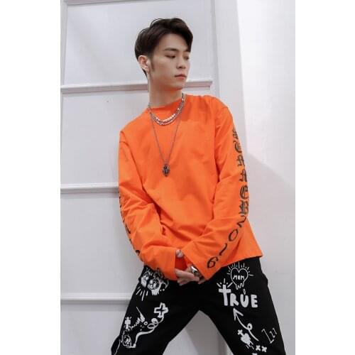 Spring and summer new base shirt round neck printing large mens long sleeve T-shirt fashion casual loose trend T-shirt