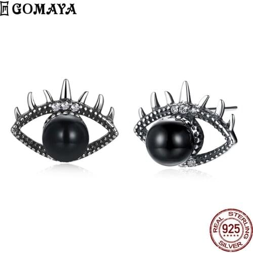GOMAYA 925 Sterling Silver Earrings Trendy Imitation Pearl Black Eyes Stud Earring For Women Anniversary Engagement Fine Jewelry
