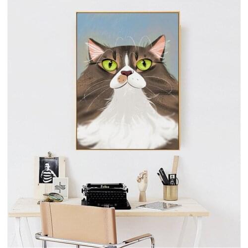 HD Print High Quality Fat Cat Wall Art Oil Painting Beautiful Cat Painting Living Room Mural Animal Pet Oil Painting Restaurant