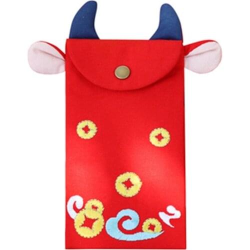 Chinese Embroidered Bull-Shaped Red Envelope Creative Hongbao New Year Spring Festival Birthday Marry Red Gift Envelope