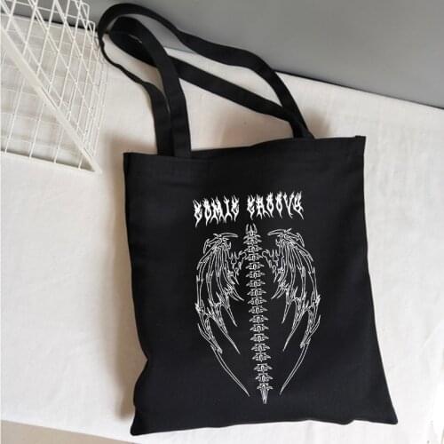 Korea Ulzzang gothic skull letter canvas bag casual ins Harajuku Y2k women shoulder bag cartoon women bag dark shopper bags