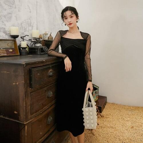 Korean Loose Mesh Patchwork Dresses Fahsion Casual Vestidos De Fiesta A-line Vintage Square Collar Women Dresses