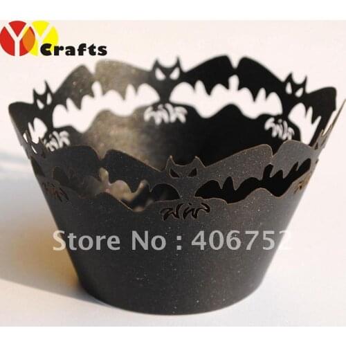 Laser cut black bat Halloween cupcake wrapper