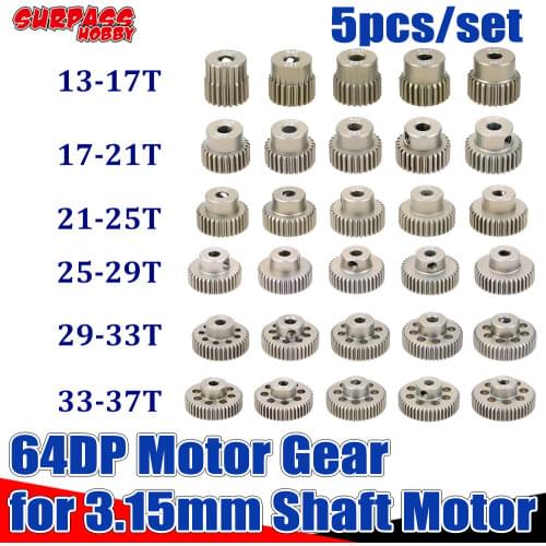 SURPASS HOBBY Pinion 5PCS 64DP 3.175mm 21T 25T 26T 30T 31T 35T 36T 40T 41T 45T 46T 50T Metal Motor Gear Set for 1/10 RC Car