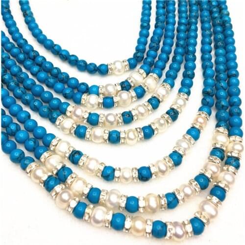 Fashion style 8 row 6mm beautiful calaite stone white pearl round beads diy necklace MY4791