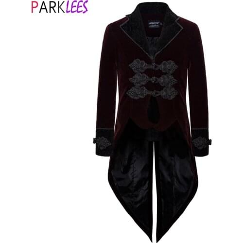 Mens Luxury Embroidery Steampunk Jacket Tailcoat Halloween Costumes Victorian Coat Gothic Cosplay Vintage Frock Coat Uniform