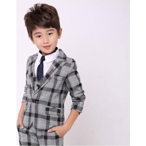 2019 gray Formal Boys Suits For Weddings England Style Man Child Blue Party Tuxedos Boys Formal Suits Blazer+Pants+Vest