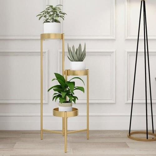 Floor-standing flower stand Nordic style balcony indoor living room light luxury simple wrought iron rack green radish rack mult