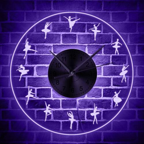 Ballet Dancer Silhouette Multi Color Changing Wall Clock Ballerina Gift Dance Studio Wall Light Modern LED Luminous Wall Clock