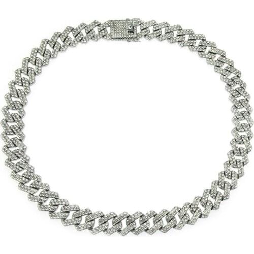 New Color 20mm Cuban Link Chains Necklace Fashion Hiphop Jewelry 3 Row Rhinestones Gold Silver Color Iced Out Chains For Men