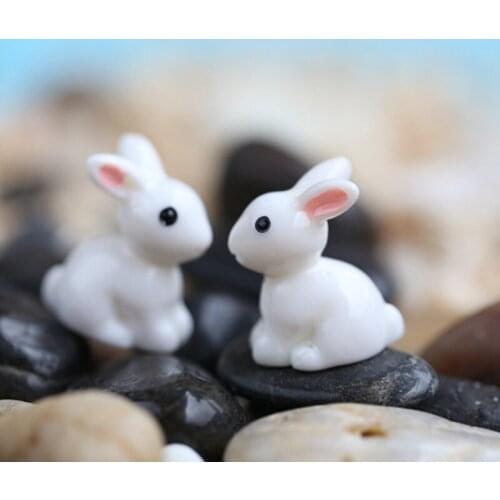 New Garden Ornament White Rabbit Resin Figurine Craft Plant Pot Fairy DIY Decor
