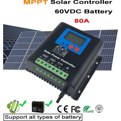New 80A MPPT Solar Charge Controller LCD Display 60V 72v 96v all type battery System Max 220V PV Input