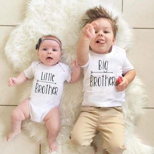 Little/Big Brother Clothes Kids Baby Boys Romper Big Brother T-shirt Short Sleeve Tops Casual Cotton Brother Matching Outfits