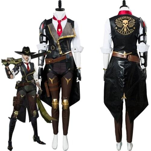 OW Ashe Cosplay Costume Elizabeth Caledonia Cosplay Costume Outfit Full Suit Ashe Shoes Halloween Carnival Costumes