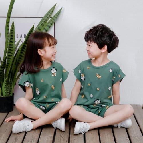 2021 Baby Boys Pajamas New Summer Short Sleeve Childrens Clothing Sleepwear Cotton Pyjamas Sets For Girl Cartoon Home Suits