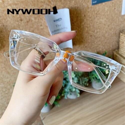 NYWOOH Transparent Square Glasses Frames Men Vintage Eyeglasses for Women Black Clear Optical Myopia Frame Student Spectacles