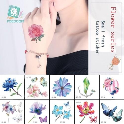Rocooart Mini Flower Temporary Tattoos for Women Hand Tattoo Sticker Fashion Body Art Waterproof Arm Fake Tatoo Paper 6X6cm