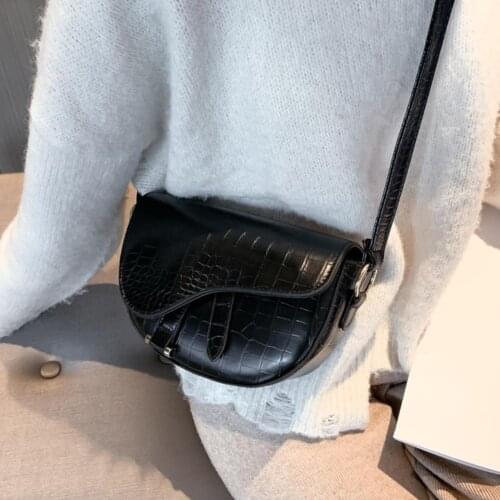 Luxury Fashion Women Crossbody Bag Crocodile Semicircle Saddle Bags Soft Leather Shoulder Purses Bags For Ladies Retro Handbags