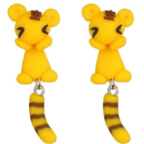 Handmade Soft Ceramics Clay Earrings Cartoon Cute Little Tiger Creative Split Body Earrings For Women Party Jewelry Gift Classic