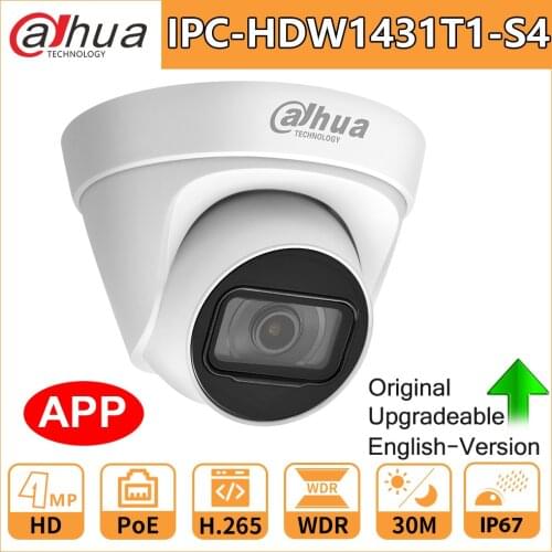 Dahua Original HD 4MP IP Camera IPC-HDW1431T1-S4 Security PoE IR30m Night Vision H.265 IP67 WDR 3D DNR BLC Home Outdoor Webcam