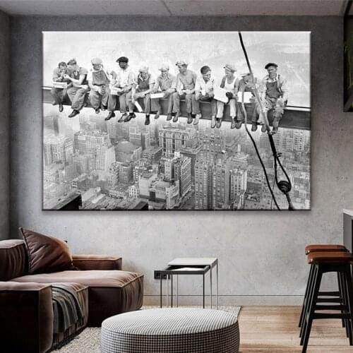 Construction Workers New York City Retro Poster Art Wall Pictures for Living Room Canvas Print canvas wall art