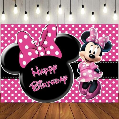 Disney Minnie Mouse Party Backdrops For Photo Customized Happy Birthday Kids Love Photography Party Decorations Supplies