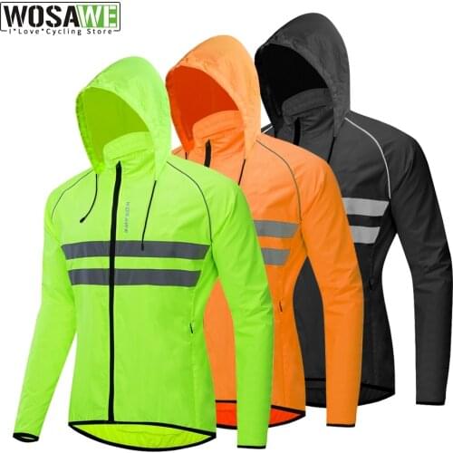 Reflective Hooded Cycling Running Jackets Windproof Water Rain Repellent Bicycle Windbreaker MTB Bike Wind Coat Outdoor Jacket