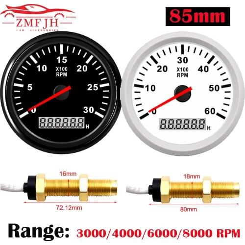 Universal 85mm Tachometer Car Marine TachoMeter Gauge with Hourmeter 3000,4000,6000,8000RPM Boat Tachometer 12V/24V toerenteller