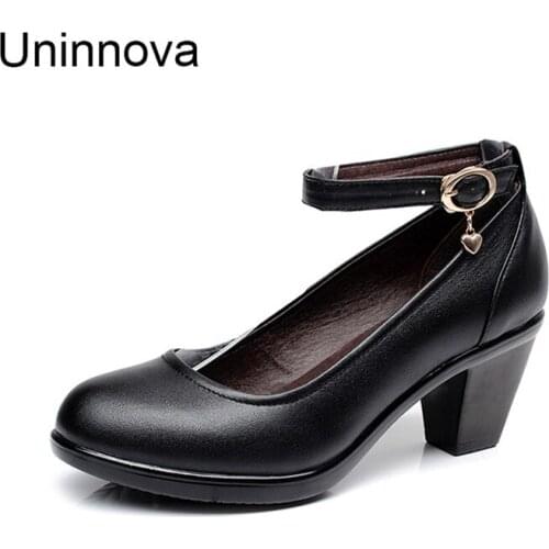 Genuine Leather Shallow Cut Upper Ankle Wrap Pumps Platform Cheongsam High Heels Business Shoes Black Uninnova Plus 43 WP144