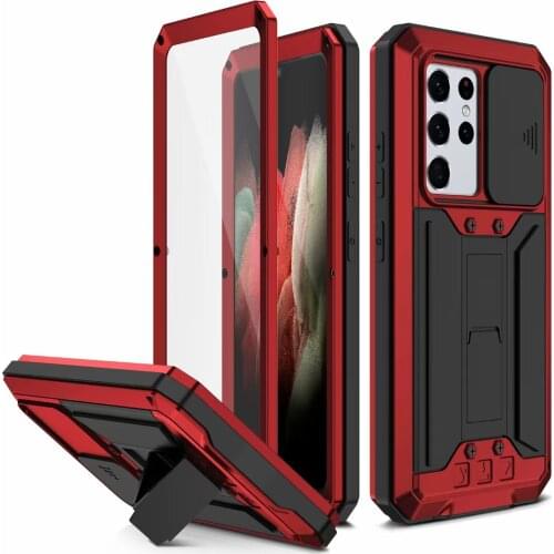 For Samsung Galaxy s21 Ultra Case Metal silicone Heavy Duty protection Doom Glass Cover Camera Lens Slide Holder