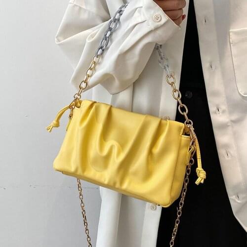 Women Folds Design Trendy PU Leather Shoulder Crossbody Bag for Women 2021 Summer Simple Small Chain Handbags and Purses