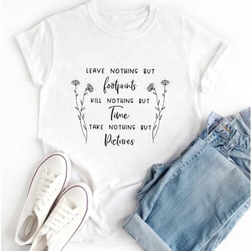 Leave Nothing But Footprints T-shirt Funny Women Environment Tee Shirt Top Cute 90s Save Our Planet Vegan Tshirt Dropshipping