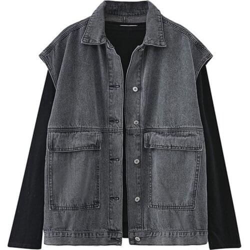 Korean Version Ins Tooling Denim Vest Women Denim Jacket Women 2021 Spring and Autumn New Loose Long-Sleeved Bottoming Shirt