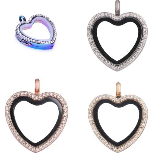 5Pcs Alloy Glass Rhinestone Heart Love Locket Living Memory Floating Pendant For Women Necklaces Valentine Day Gift Jewelry