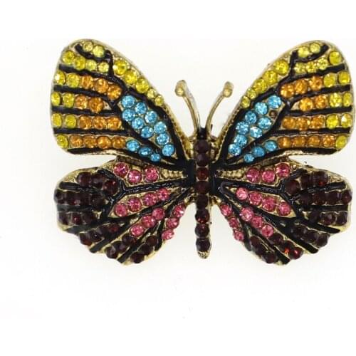 100pcs/lot Cute Butterfly Brooch Pins Mixed Colorful Crystals Luxury Oiled Butterfly Pins