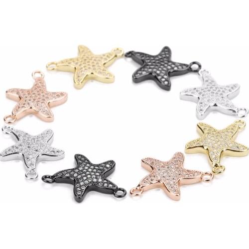 LOULEUR 2PCs/lot Starfish Copper Connectors Micro Pave Cubic Zircon Charms Pendant Jewelry Findings Components
