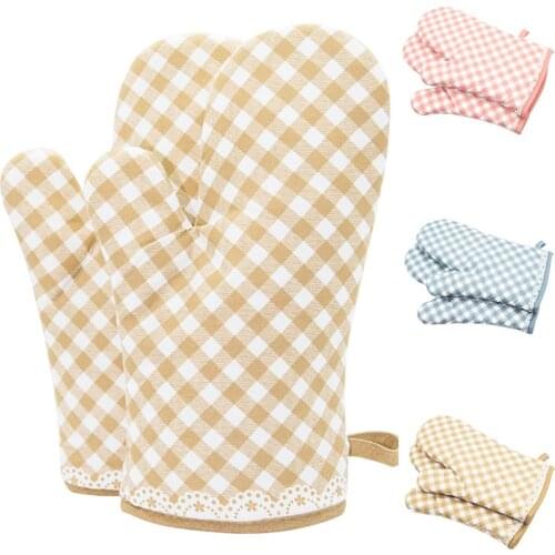 2Pcs Kitchen Restaurant Plaid Non Slip Heat Resistant Microwave Oven DIY Baking Gloves Mittens