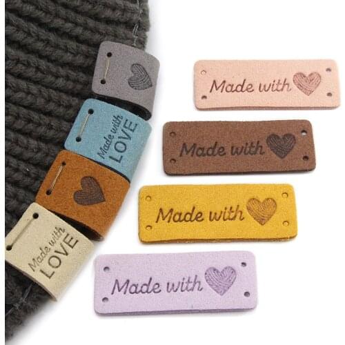 20Pcs Handmade Labels For Clothes Made With Love Tags Leather Label Sewing Knitting Hand Made Label DIY Hat Bags Basket Gift