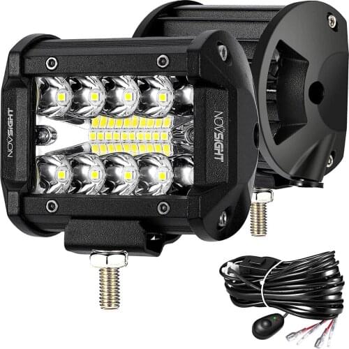 4 Inch 120W Led Light Bar with 14AWG Wiring Harness 12800 Lumens Off Road Pod Lights Triple Row Spot Flood Combo Fog Lights IP68