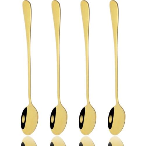 4Pcs Ice Cream Long Handle Scoop Set Colorful Cutlery Tea Spoon Dinnerware Juice Coffee Stirring Spoon Silverware Kitchen Tools