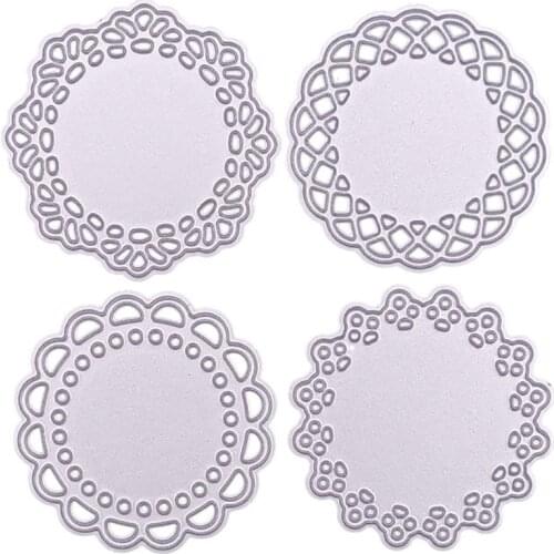4Pcs Lace Edge Circle Frame Metal Cutting Die Stencils for DIY Scrapbooking Album Decorative Embossing Hand-on Paper Cards