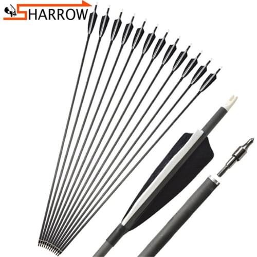 6/12pcs Professional Shooting 500 Spine 35" Mix Carbon Arrow Thread Target Arrowhead Bow Hunting Archery Comprtition Accessories