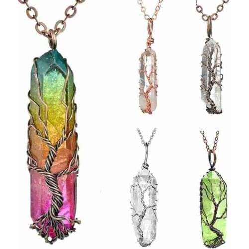 7 Chakra Crystal Natural/Rainbow Stone Quartz Tree Reiki Chakra Life Healing Men of Pendant For Women Jewelry Pend Necklace